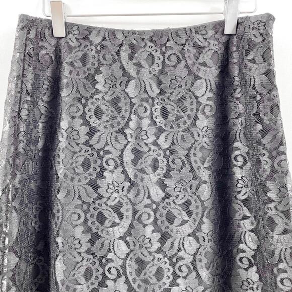 DRESS BARN Vintage Y2K Black Lace Floral Flowy A-Line Midi Skirt - Picture 7 of 10